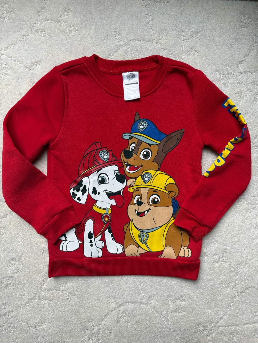5T Paw Patrol Red Kids Sweatshirt with Marshall, Chase & Rubble Graphic, USED